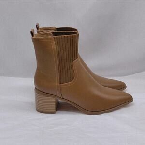 Women's Ankle Boots Size 6 Brown Sock Booties Chunky Heel Pointed Toe Casual